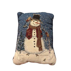 Tapestry Blue Snowman, Signed K. Jennings, Mount Vernon Mills Pillow 13" x 17"